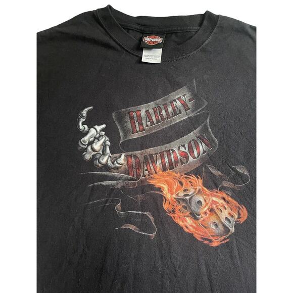 Harley Davidson T Shirt Size Large Black USA Libertyville Flaming Dice - Picture 1 of 3